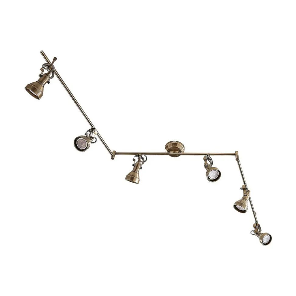Lindby loftlampe Perseas, 180 cm, 6 lyskilder, antik messing, GU10