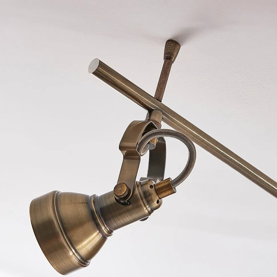 Lindby loftlampe Perseas, 180 cm, 6 lyskilder, antik messing, GU10