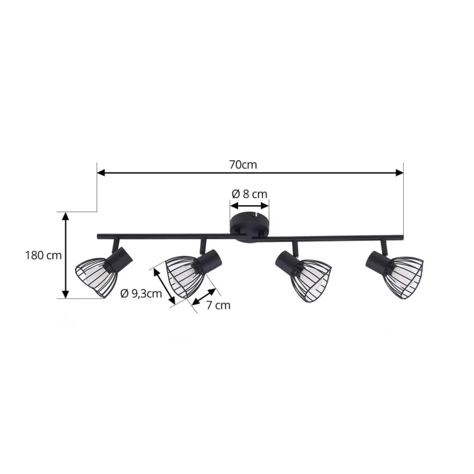 Lindby loftlampe Piena, sort, 4 lyskilder, metal, 70 cm