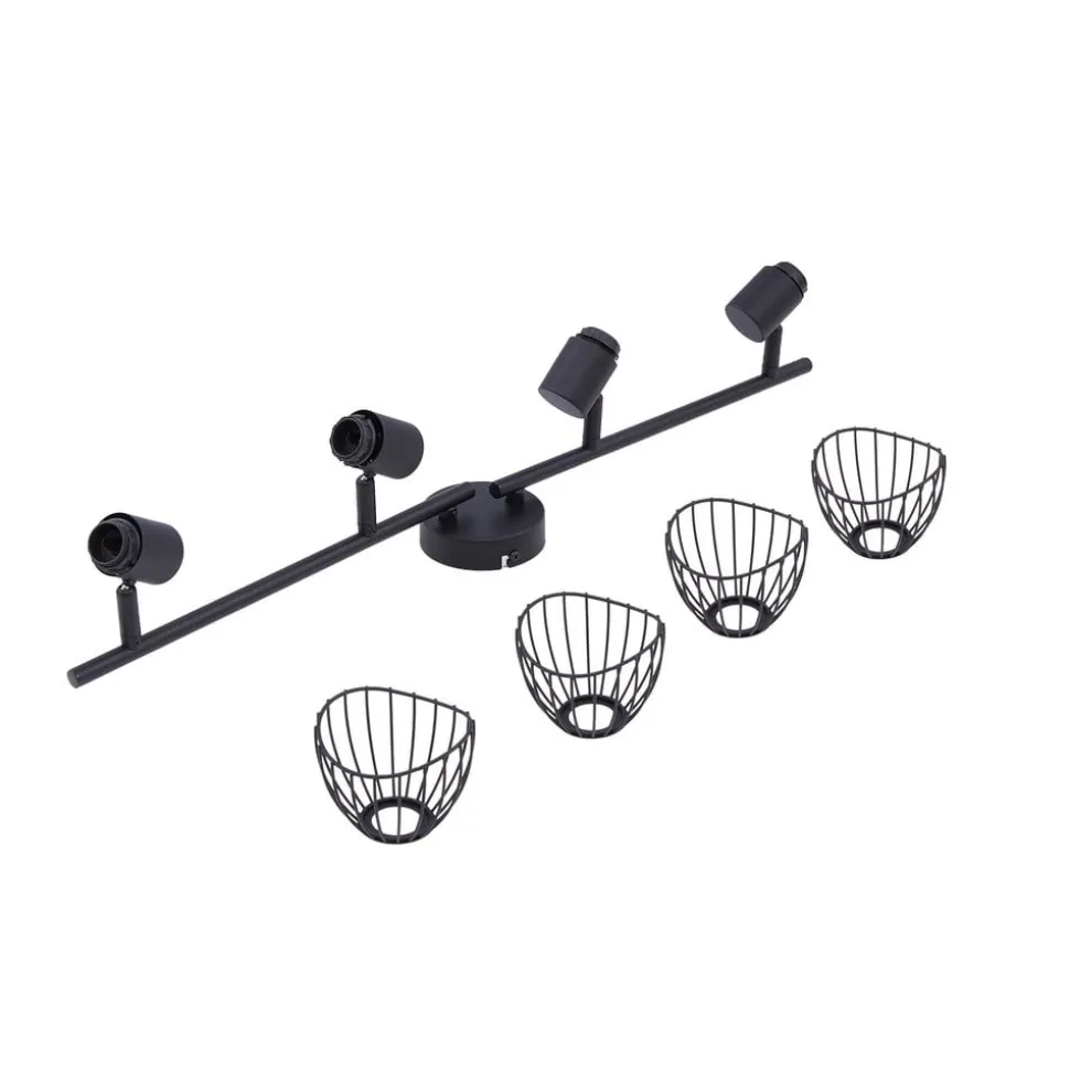 Lindby loftlampe Piena, sort, 4 lyskilder, metal, 70 cm