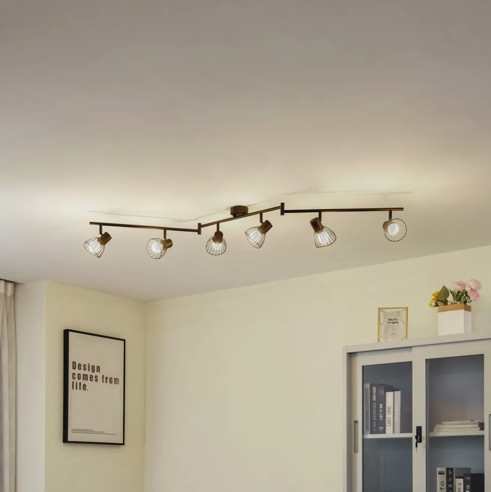 Lindby loftlampe Piena, sort, 6 lyskilder, metal, 150 cm
