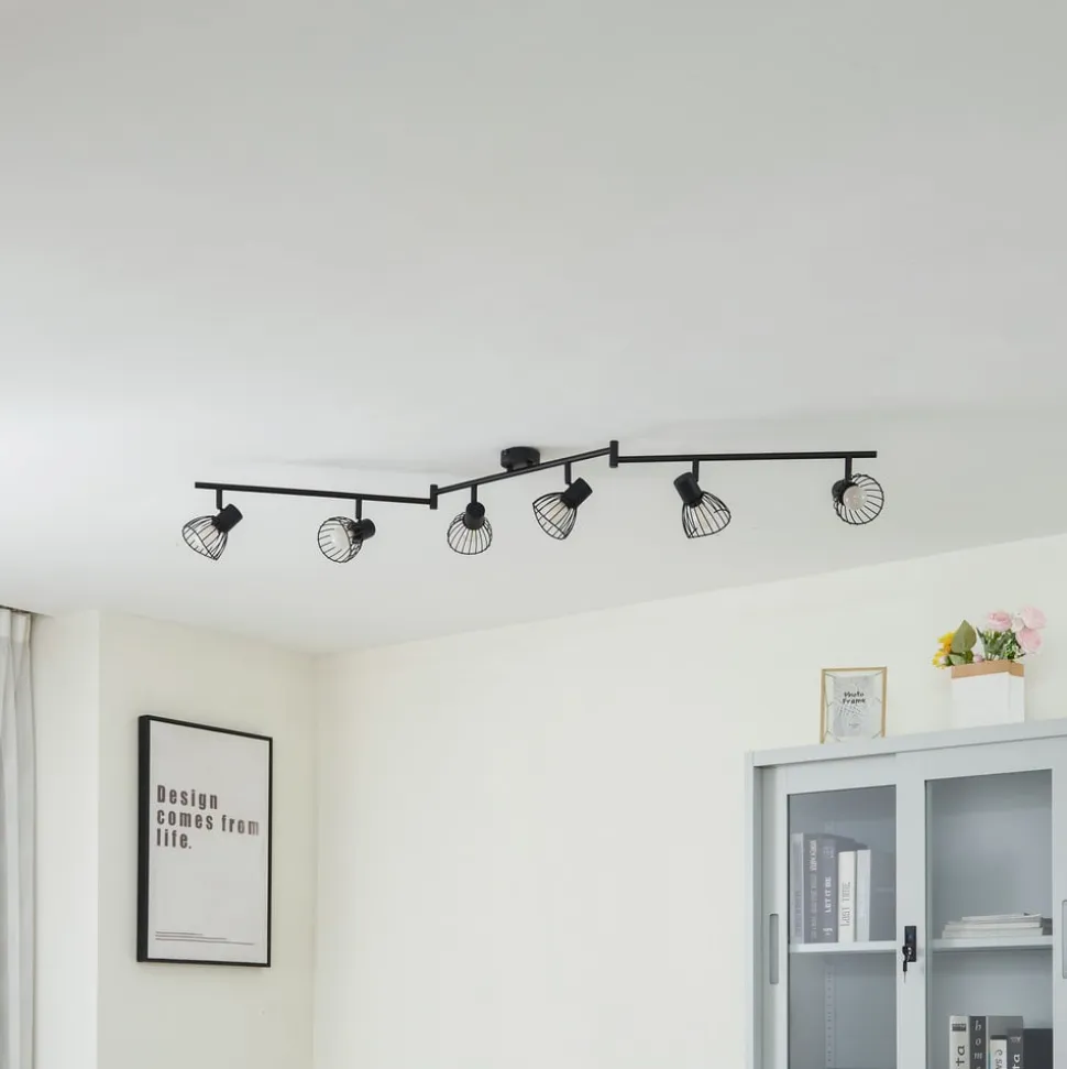 Lindby loftlampe Piena, sort, 6 lyskilder, metal, 150 cm