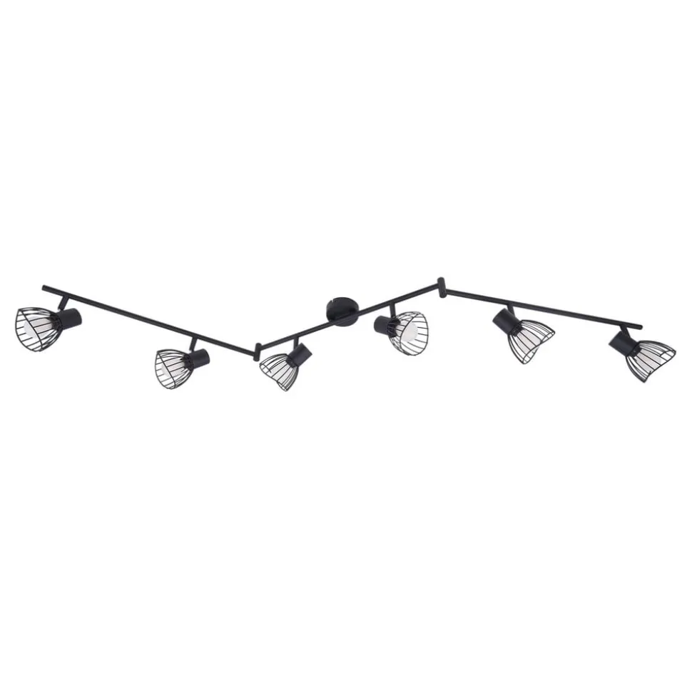 Lindby loftlampe Piena, sort, 6 lyskilder, metal, 150 cm