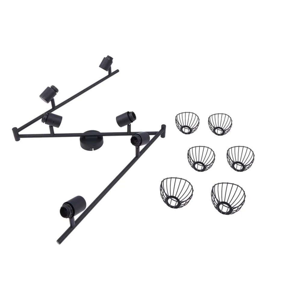 Lindby loftlampe Piena, sort, 6 lyskilder, metal, 150 cm