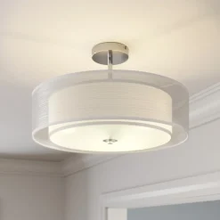 Lindby loftlampe Pikka, hvid, tekstil, Ø 50 cm, E27