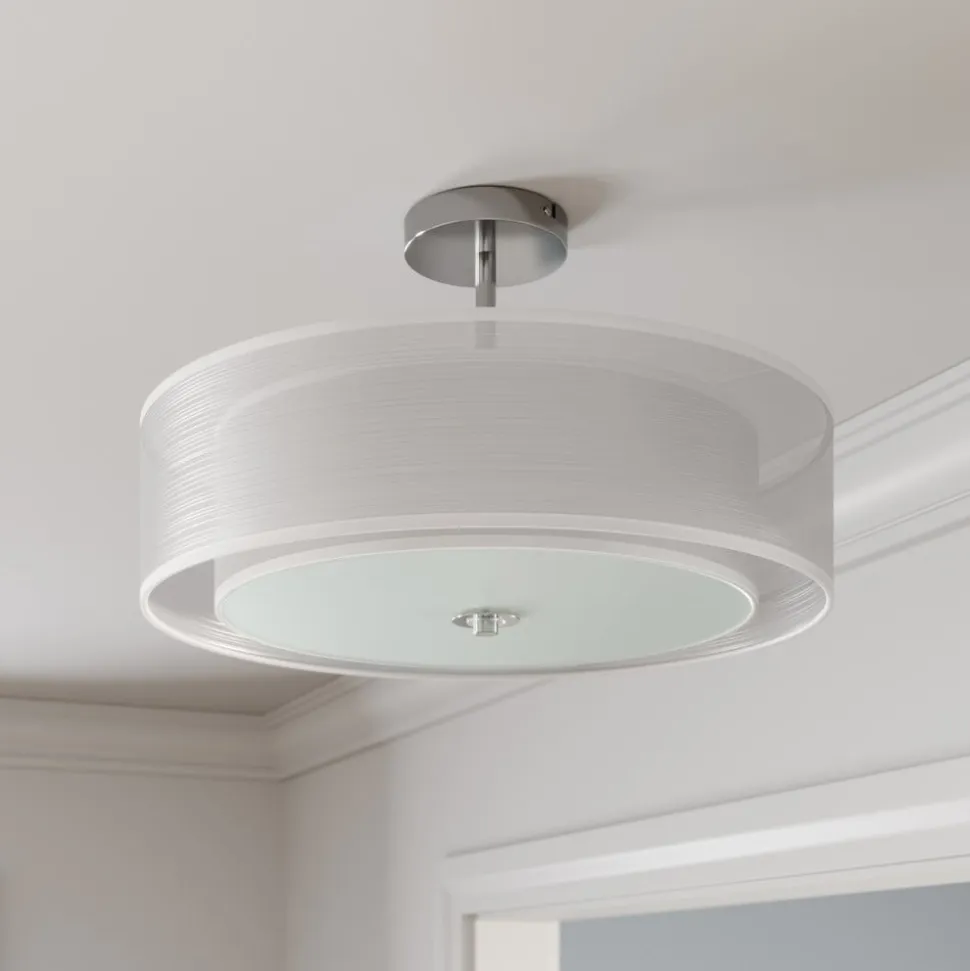 Lindby loftlampe Pikka, hvid, tekstil, Ø 50 cm, E27