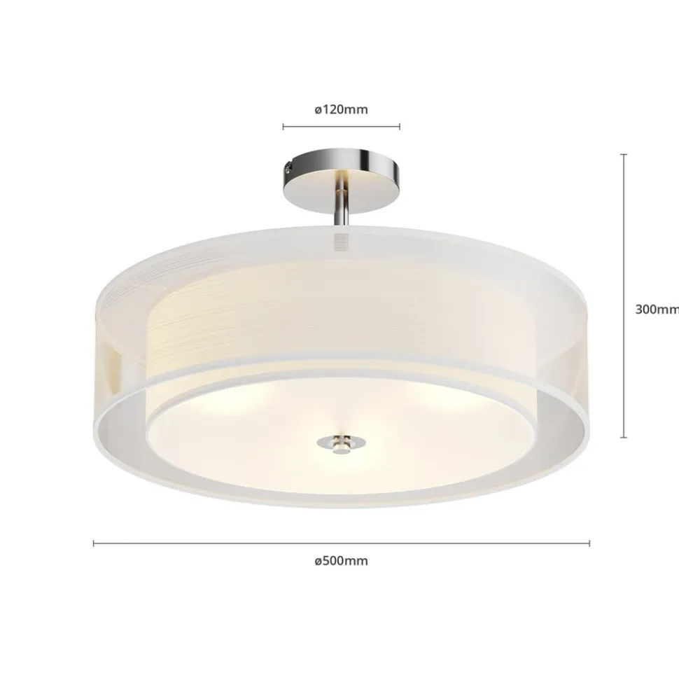 Lindby loftlampe Pikka, hvid, tekstil, Ø 50 cm, E27
