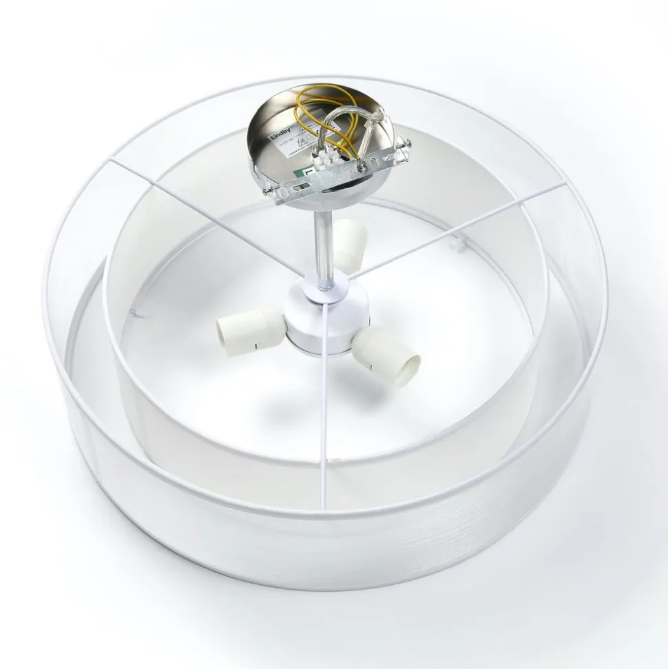 Lindby loftlampe Pikka, hvid, tekstil, Ø 50 cm, E27