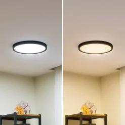 Lindby loftlampe Pravin, Ø 30 cm, CCT, sort