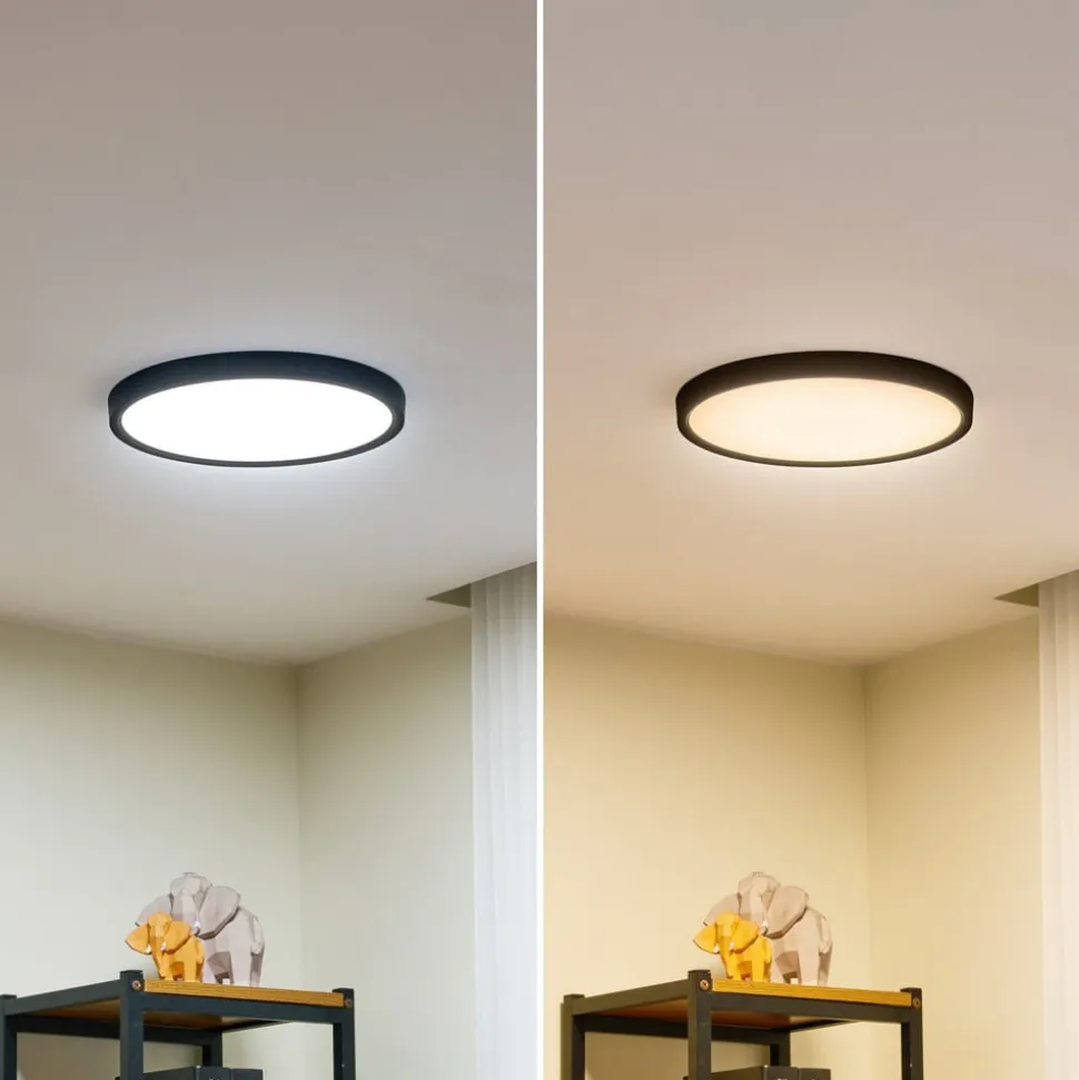 Lindby loftlampe Pravin, Ø 30 cm, CCT, sort