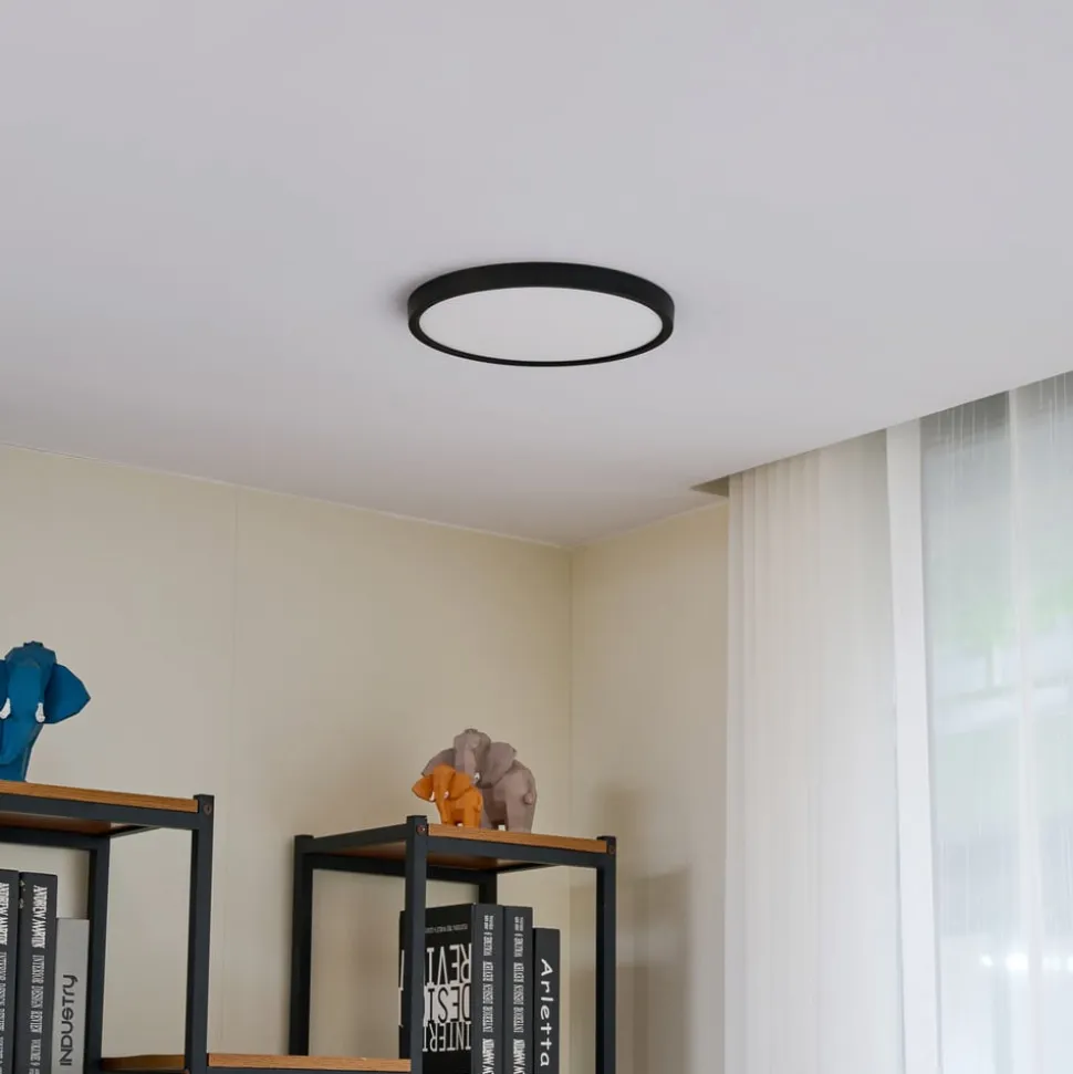 Lindby loftlampe Pravin, Ø 30 cm, 3.000 K, sort