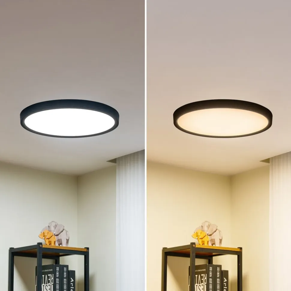 Lindby loftlampe Pravin, Ø 50 cm, CCT, sort