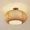 Lindby loftlampe Romaine, bambus, natur/hvid, Ø 50 cm