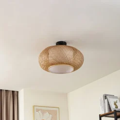 Lindby loftlampe Romaine, bambus, natur/hvid, Ø 50 cm