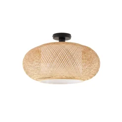 Lindby loftlampe Romaine, bambus, natur/hvid, Ø 50 cm
