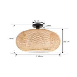 Lindby loftlampe Romaine, bambus, natur/hvid, Ø 50 cm