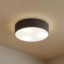 Lindby loftlampe Sebatin, Ø 40 cm, grå, stof, E27