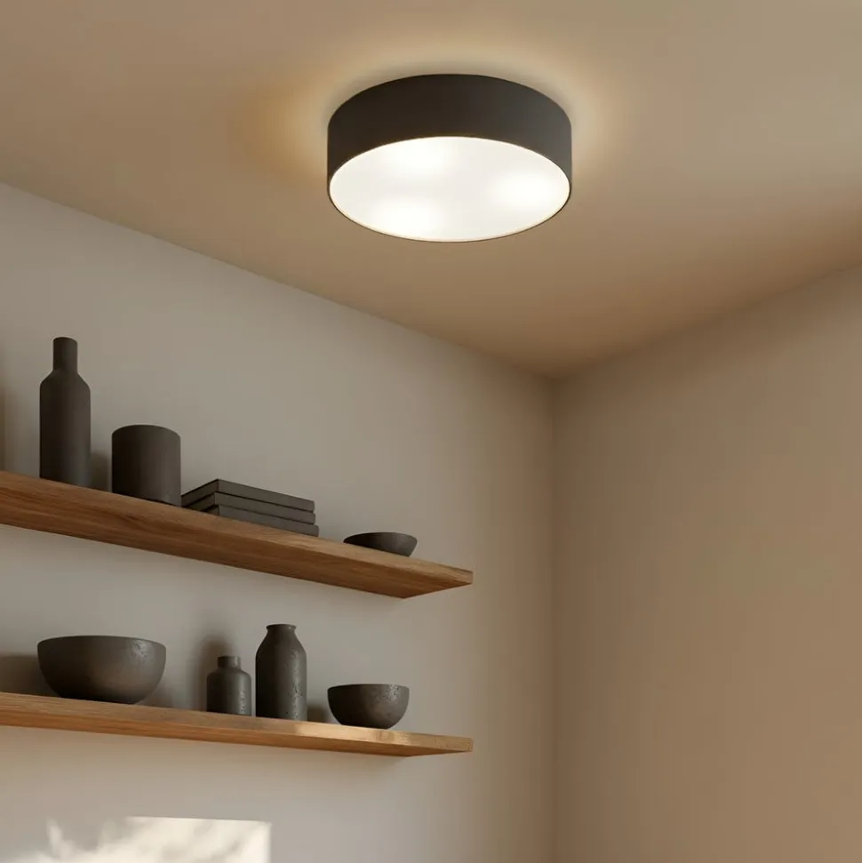 Lindby loftlampe Sebatin, Ø 40 cm, grå, stof, E27