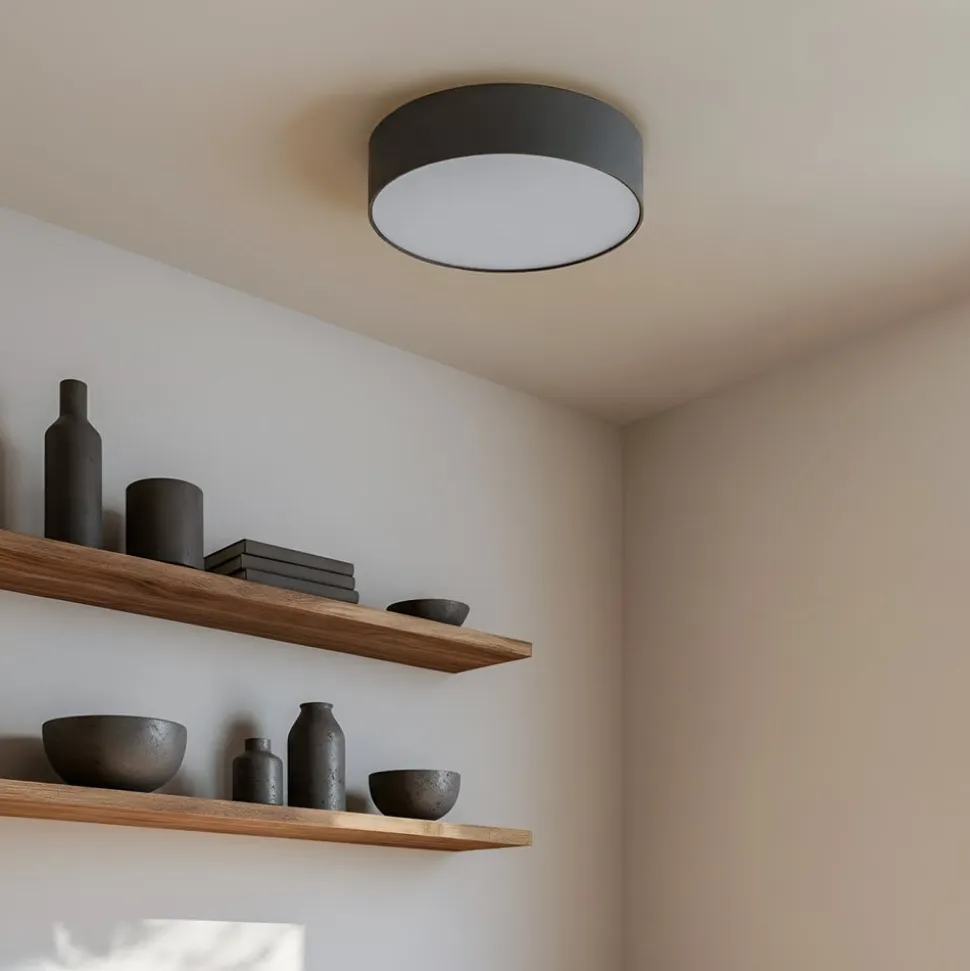 Lindby loftlampe Sebatin, Ø 40 cm, grå, stof, E27