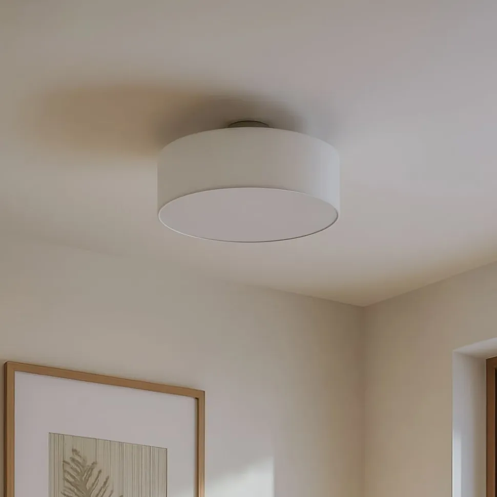 Lindby loftlampe Sebatin, Ø 40 cm, hvid, stof, E27