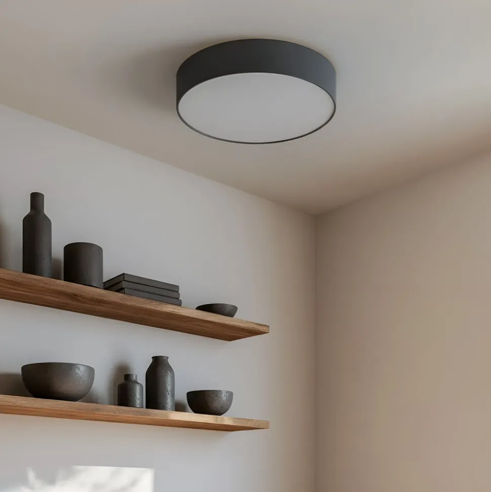 Lindby loftlampe Sebatin, Ø 50 cm, grå, stof, E27
