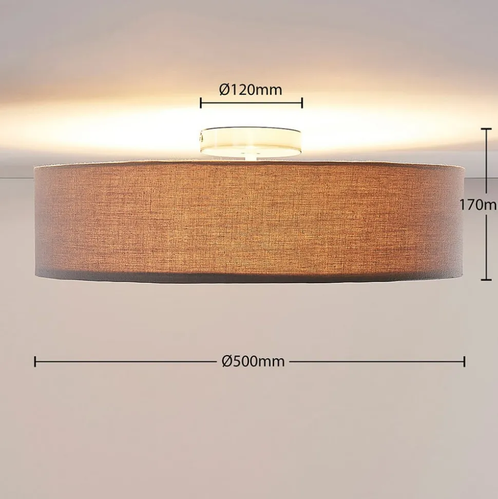 Lindby loftlampe Sebatin, Ø 50 cm, grå, stof, E27