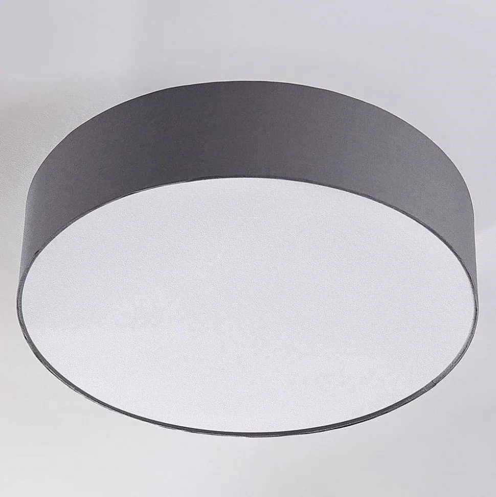 Lindby loftlampe Sebatin, Ø 50 cm, grå, stof, E27