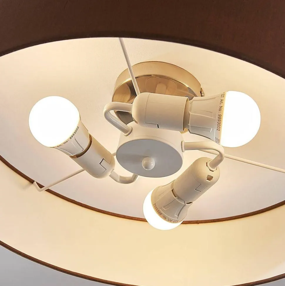 Lindby loftlampe Sebatin, Ø 50 cm, lysebrun, stof, E27