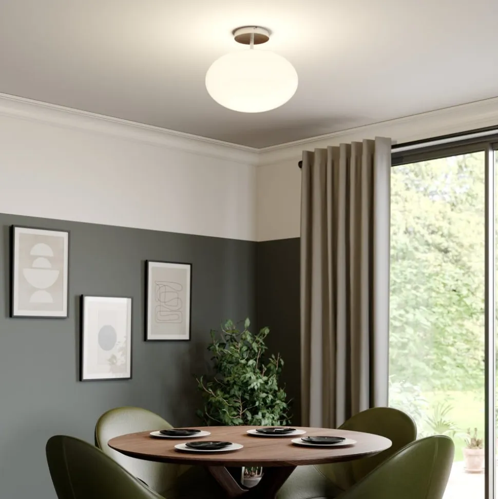 Lindby loftlampe Sonika, Ø 40 cm, nikkelfarvet, glas, E27