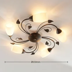 Lindby loftlampe Stefania, 5 lyskilder, sort/guld, Ø58cm