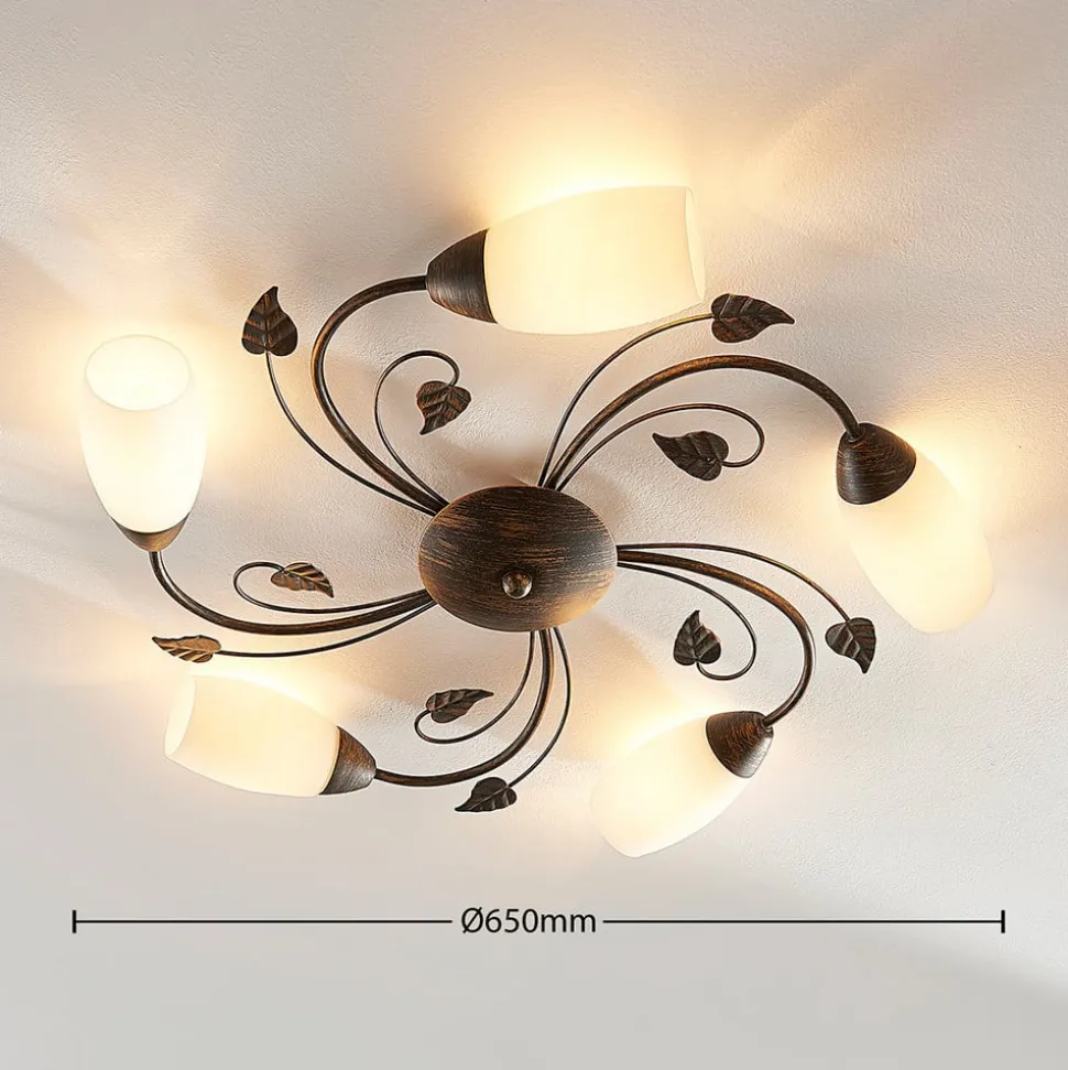Lindby loftlampe Stefania, 5 lyskilder, sort/guld, Ø58cm