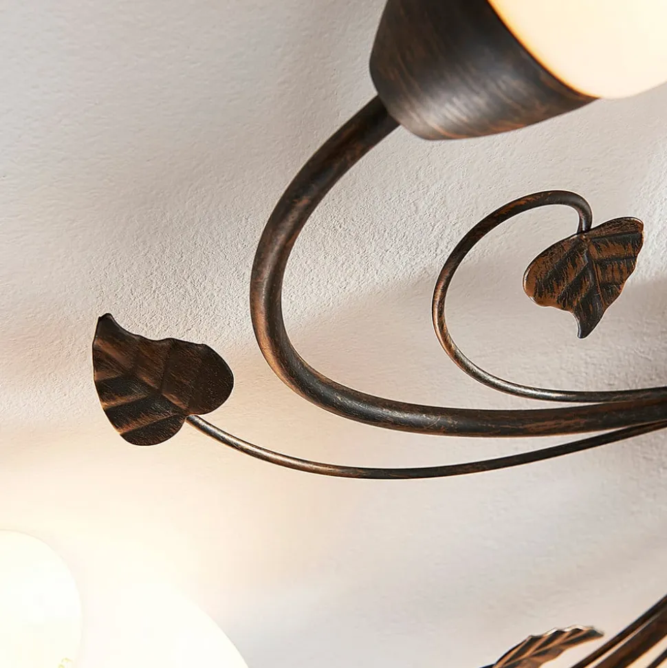 Lindby loftlampe Stefania, 5 lyskilder, sort/guld, Ø58cm