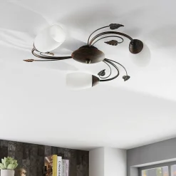 Lindby loftlampe Stefania, 3 lyskilder, Ø 46 cm, sort/guld