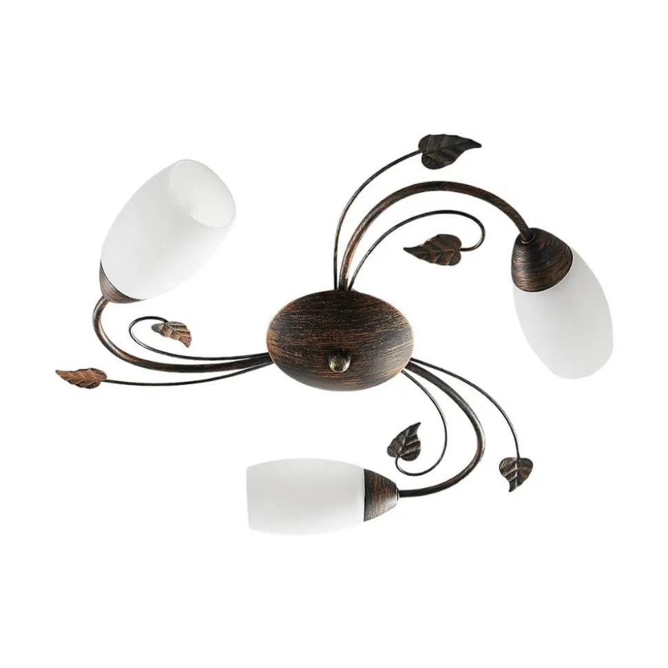 Lindby loftlampe Stefania, 3 lyskilder, Ø 46 cm, sort/guld