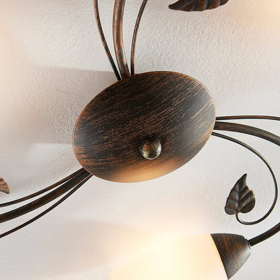 Lindby loftlampe Stefania, 3 lyskilder, Ø 46 cm, sort/guld