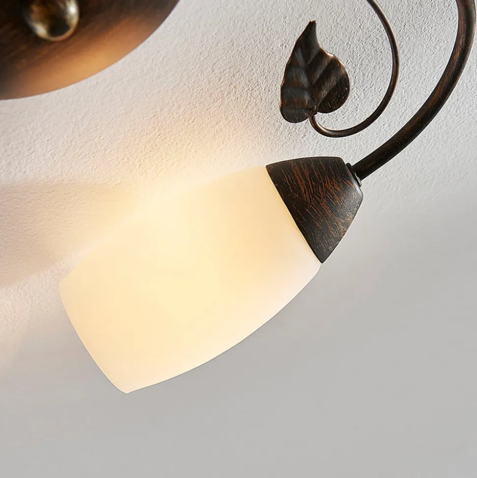 Lindby loftlampe Stefania, 3 lyskilder, Ø 46 cm, sort/guld
