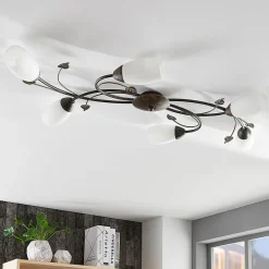 Lindby loftlampe Stefania, 6 lyskilder, sort/guld, 68 cm