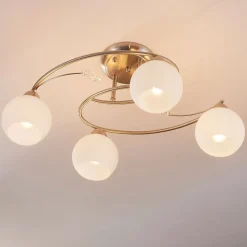 Lindby loftlampe Svean, 4-lys, hvid, glas, længde 42,5 cm