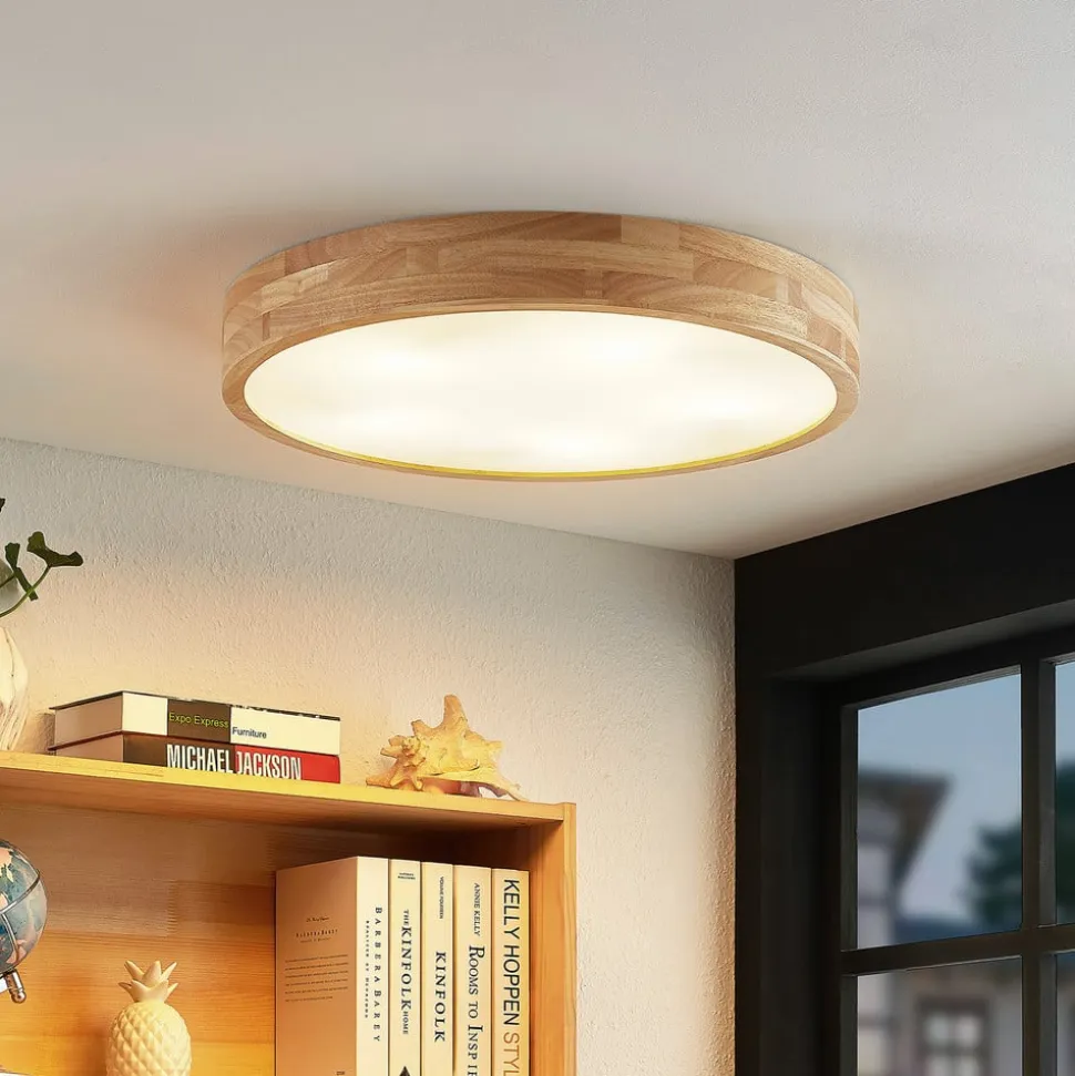 Lindby loftlampe Tanju, Ø 60 cm, 5 lyskilder, egetræ, E27
