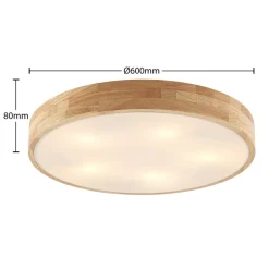 Lindby loftlampe Tanju, Ø 60 cm, 5 lyskilder, egetræ, E27