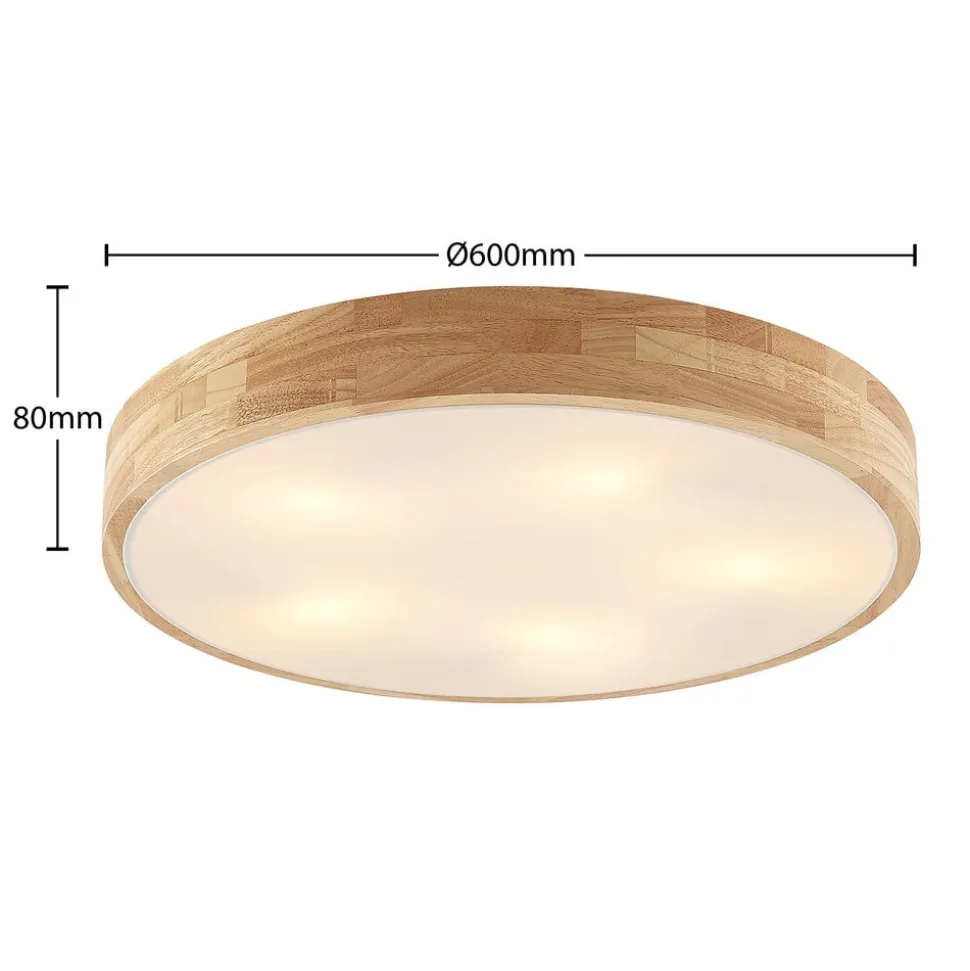 Lindby loftlampe Tanju, Ø 60 cm, 5 lyskilder, egetræ, E27