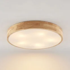 Lindby loftlampe Tanju, Ø 60 cm, 5 lyskilder, egetræ, E27