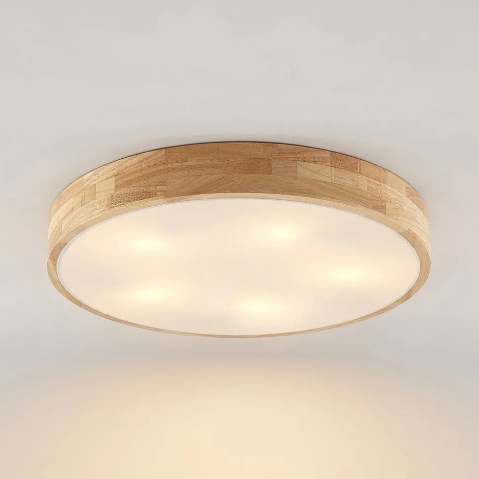 Lindby loftlampe Tanju, Ø 60 cm, 5 lyskilder, egetræ, E27
