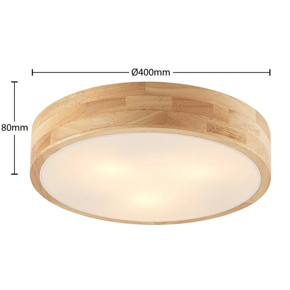 Lindby loftlampe Tanju, Ø 40 cm, 3 lyskilder, egetræ, E27