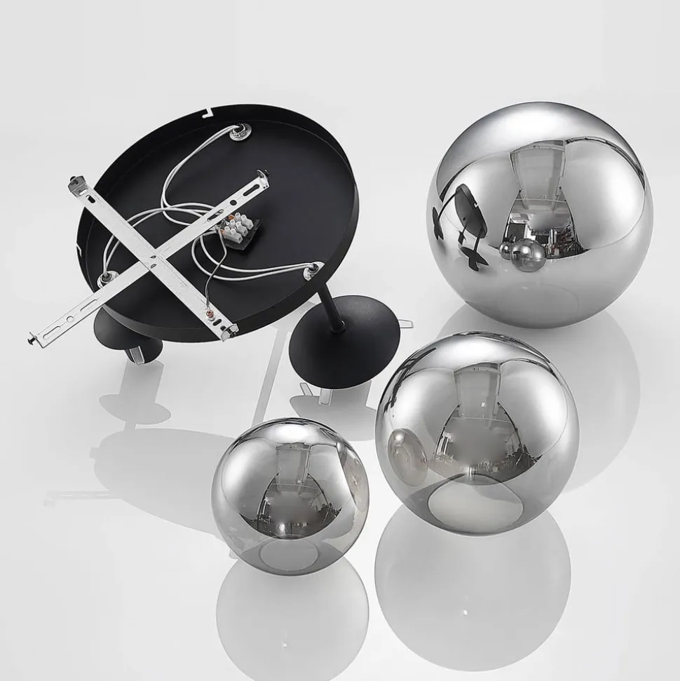 Lindby loftlampe Teeja, smoke, 3 lyskilder, Ø47cm, glas, E27