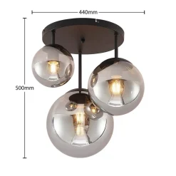 Lindby loftlampe Teeja, smoke, 3 lyskilder, Ø47cm, glas, E27