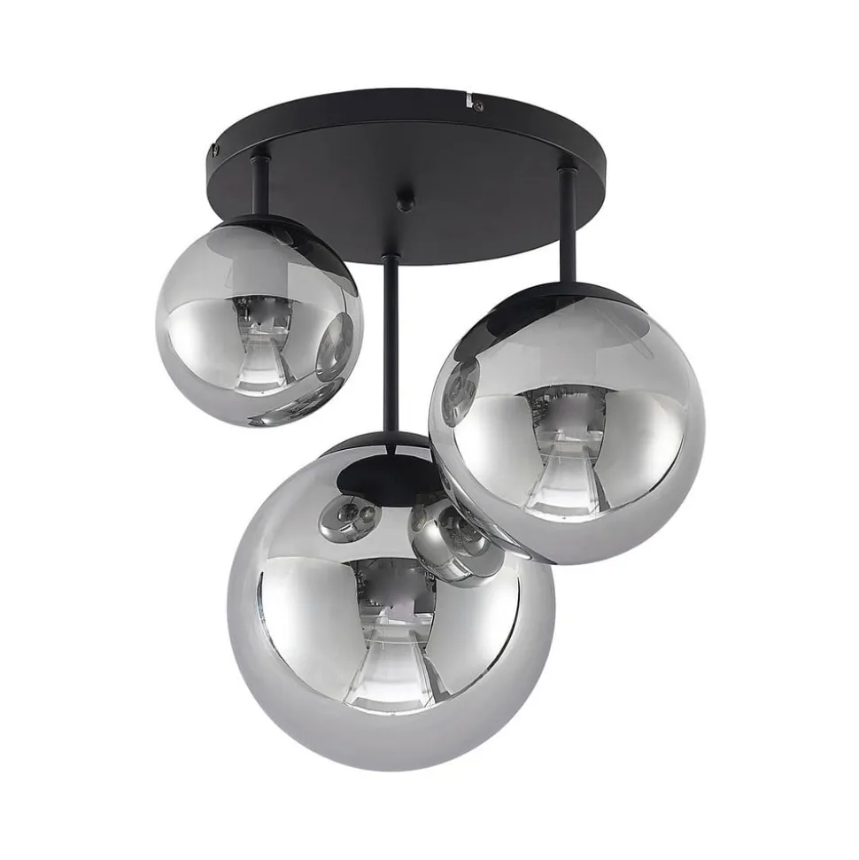 Lindby loftlampe Teeja, smoke, 3 lyskilder, Ø47cm, glas, E27