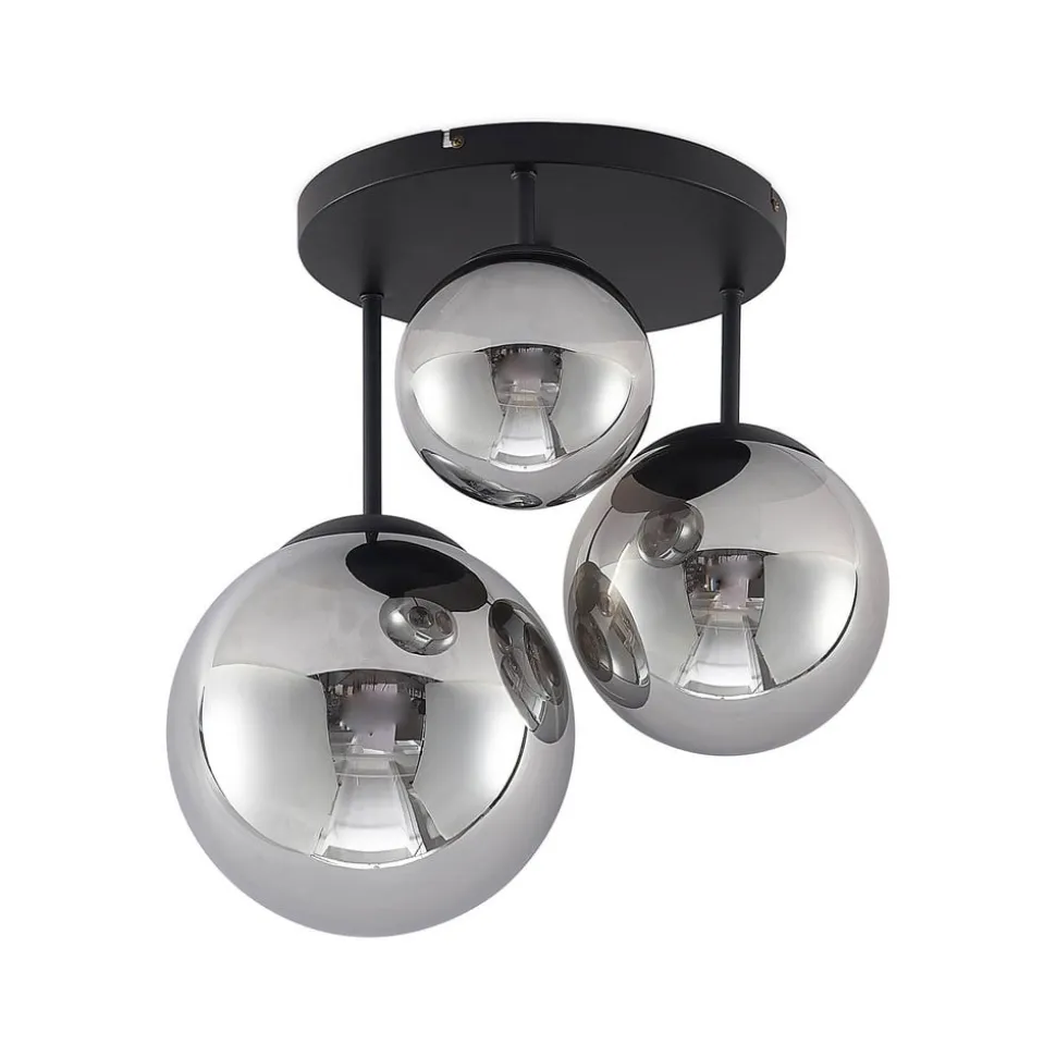 Lindby loftlampe Teeja, smoke, 3 lyskilder, Ø47cm, glas, E27