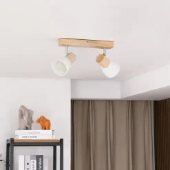 Lindby loftlampe Thorin, 27 cm, 2 lyskilder, hvid, træ, E14