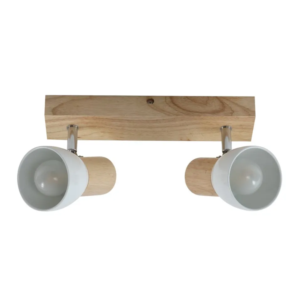 Lindby loftlampe Thorin, 27 cm, 2 lyskilder, hvid, træ, E14